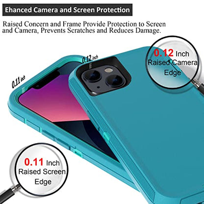 Compatible with iPhone 13 6.1 inch Case,with Screen Protectors,Heavy Duty Rugged Shockproof Full Body Protection Kickstand Case with Belt Clip Holster for iPhone 13 Phone (Teal+Light Blue) - color: Teal+Light Blue
