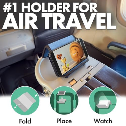Flight Flap Airplane Phone Holder - Foldable Phone Stand for Plane Travel - color: Denim, size: Large