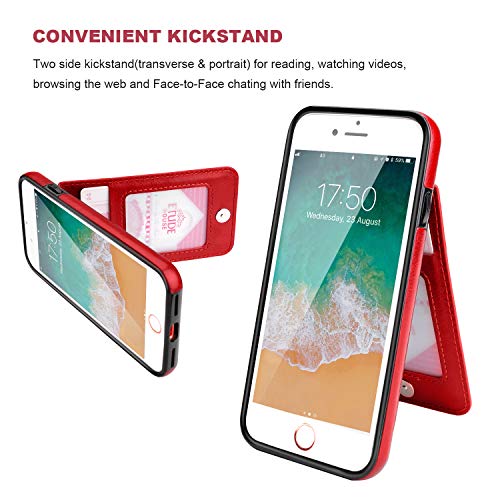 KIHUWEY for iPhone SE/8/7 Wallet Case Card Holder Kickstand, Red - color: Red