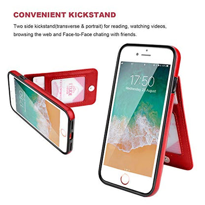 KIHUWEY for iPhone SE/8/7 Wallet Case Card Holder Kickstand, Red - color: Red
