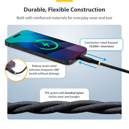 StarTech 1ft/30cm USB-C to USB-C Braided Charging Cable (USB2CC1FTNCBR) - color: Black, size: 1 ft, style: 1 pk