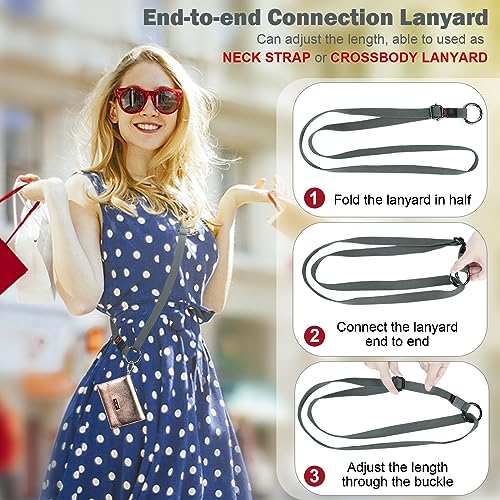 Dual-use Adjustable Lanyard End-to-end Connection Lanyard Anti-lost Neck Strap Holder for Keys Wallet Camera - color: Steel Gray Lanyard, size: Long Crossbody Lanyard - Cotton