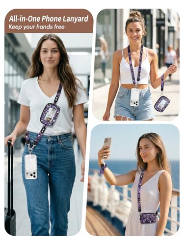 Clip and Go Strap for Phone with Wallet Crossbody Lanyard Goth Cat - color: Cats Skull