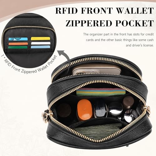 Small Crossbody Bags for Women, RFID Phone Purse with Card Slots, Triple Compartments Lightweight Shoulder Bag - color: 9-black