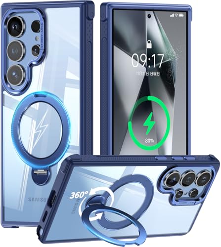 [360° Rotatable Invisible Magnetic Stand & Fit for MagSafe Designed for Samsung Galaxy S24 Ultra Case with Kickstand [Mil-Grade Shockproof] Clear Hard Back Cover for Galaxy S24 Ultra, Blue - color: Blue, size: For Galaxy S24 Ultra