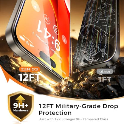 Zeniss NeverBreak 9H+ Hardness for iPhone 15 Pro Screen Protector 12FT Military Grade Protection (Scratch, Shatter, Drop Resistance) 15 Pro Tempered Glass Full Edge Coverage Case Friendly 6.1" 2 Pack - size: 1-iPhone 15 Pro