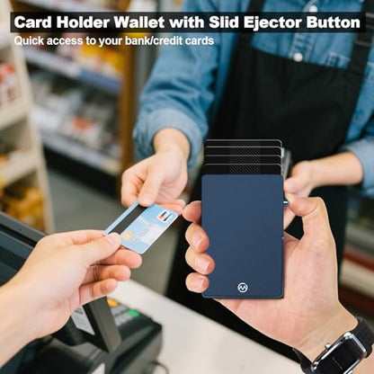 Magnetic Phone Wallet with Adjustable Stand,Pop up Phone Card Holder Quick Access to Bank/Credit Cards, 3.93 * 2.96 * 0.31 Inches Compact Metal Case with RFID Blocking Protection (Royal Blue) - color: Royal Blue
