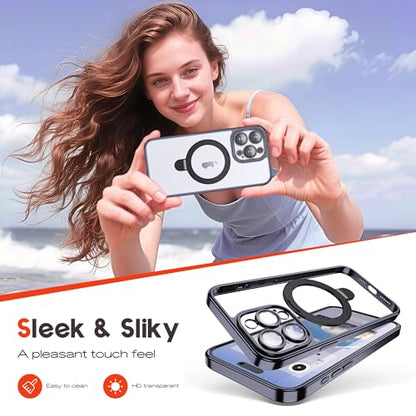 for Plating iPhone 15 Pro Case with Magnetic Stand,Black - color: Black, size: iPhone 15 Pro