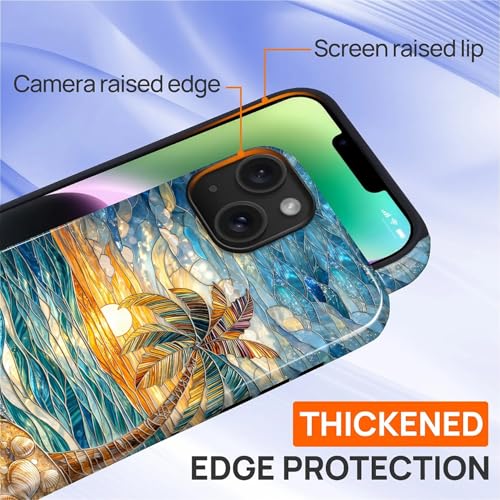Case for iPhone 14 Plus, Dual Layer Phone Cover, Stained Glass Beach Palm - color: Stained Glass Beach Palm, size: Iphone 14 Plus