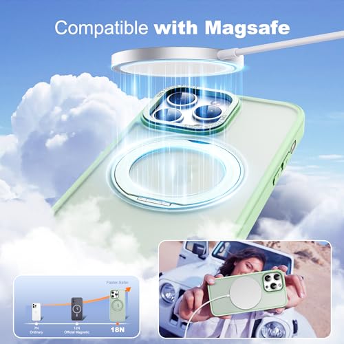 for iPhone 14 Pro Max Case with 360° Spin Magnetic Stand,Green | iPhone 14 Pro Max Phone Case 6.7",Spin Magnetic Ring Stand,Compatible with MagSafe,Military Protection,Translucent Matte - color: Green, size: iPhone 14 Pro Max