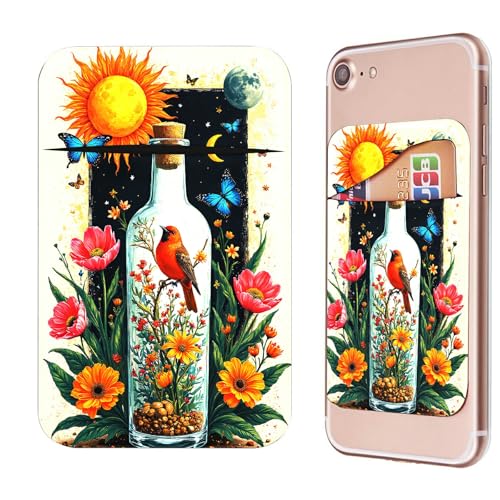 Phone Credit Card Holder Stick on, Cell Phone Pocket Self Adhesive Stretchy Stick on Wallet ID Credit Card Case Pouch Sleeve with Flap for All Smartphones, Drift Bottle Flowers - color: Drift Bottle Flowers