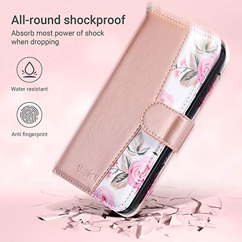 ULAK for iPhone SE 3(2022)/SE(2020)/8/7 Wallet Case Card Holder, Rose Gold | Premium Floral PU Leather Flip Case with Kickstand Card Slots,RFID Blocking,Wrist Strap, Durable Shockproof Cover 4.7 Inch - color: Rose Gold