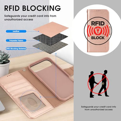 Arae Compatible with iPhone Air Case Wallet with Card Holder, Wristlet Strap Wallet Flip Cover for iPhone Air 6.5 inch Men/Women, RFID Blocking, Kickstand, Rose Gold - color: Rose Gold, size: iPhone Air 6.3 inch