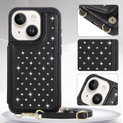 for iPhone 11 Wallet Case with Card Holder Slots and Strap, RFID Blocking Magnetic Flip Folio Cover, Crossbody Purse Protection Case with Kickstand,Black Diamond - color: Black Diamond, size: iPhone 11(6.1")