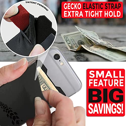 Gecko Travel Tech Double Pocket - Adhesive Card Holder - Cell Phone Pouch - Stick on Spandex Pocket - Carry Credit Cards and Cash (Gray - TIRE) - color: GRAY - TIRE