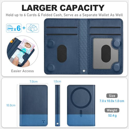 TUCCH Magnetic Wallet for Magsafe iPhone, 6 Card Holders, Blue & Light Blue | for iPhone 17/17e/16/15/14/13/12 Pro/Pro Max/Plus, RFID Blocking, Flip Card Case, Clear ID Window, PU Leather - color: Blue & Light Blue
