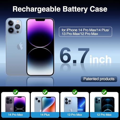 GIN FOXI Battery Case for iPhone 14 Pro Max/14 Plus/13 Pro Max/12 Pro Max, Rechargable Charging Case with Stand 8500mAh Portable Extended Case Cover for 14 Pro Max,14Plus,13/12Pro Max Black - size: for 14px/13px/12px