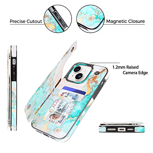 uCOLOR for iPhone 13/14 Wallet Case with Card Holder Ocean Marble | PU Leather RFID Blocking for Women Men Magnetic Clasp Kickstand - color: Ocean Marble