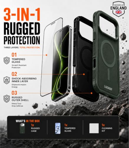 LOOXER® Heavy Duty Rugged Magnetic Case for iPhone 17 Pro (6.3”) | Military Grade Shockproof Protection,MagSafe Compatible+ Tempered Glass Included (Green, 17 Pro) - color: Green, size: 17 Pro