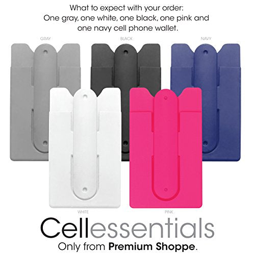 USA Merchant | Cell Phone Wallet with Stand (for Credit Card & Id) iPhone, Android & Most Smartphones | 5 Pc Pack - Grey, White, Black, Pink & Navy - color: Grey, White, Black, Pink & Navy