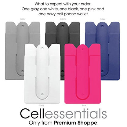 USA Merchant | Cell Phone Wallet with Stand (for Credit Card & Id) iPhone, Android & Most Smartphones | 5 Pc Pack - Grey, White, Black, Pink & Navy - color: Grey, White, Black, Pink & Navy