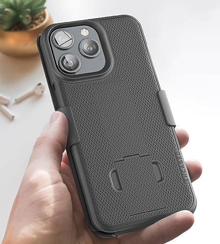 Encased DuraClip Designed for iPhone 15 Pro Max Case with Belt Clip Phone Holster and Kickstand (Matte Black) - size: iPhone 15 Pro Max
