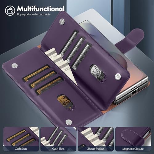 Shieldtop Compatible with Samsung Galaxy Z Fold 7 Wallet Case with Card Holder,Women Man RFID Blocking PU Leather Flip Shockproof Protective Cover Credit Card Holder Slots Kickstand,Purple - color: Purple, size: Samsung Galaxy Z Fold 7
