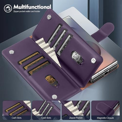Shieldtop Compatible with Samsung Galaxy Z Fold 7 Wallet Case with Card Holder,Women Man RFID Blocking PU Leather Flip Shockproof Protective Cover Credit Card Holder Slots Kickstand,Purple - color: Purple, size: Samsung Galaxy Z Fold 7