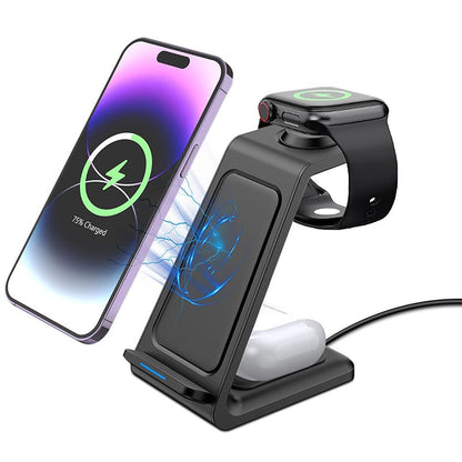 Fast Wireless Charging Station, Transform Your Workspace with Our 3-in-1 Wireless Charger & Stylish Charging Stand with Phone Holder for Home and Office,Black