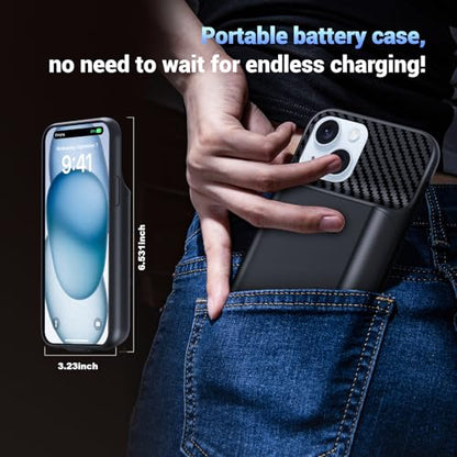 13800mAh High Capacity Battery Case for iPhone 15 Plus (6.7 inch) | 2026 Upgraded Battery Pack Rechargeable Charger External Charging Case with Tempered Glass Screen Protector Black