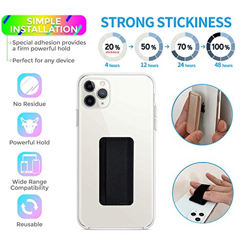 Universal Phone Grip Holder for Hand - Wireless Charging Compatible - Universal Finger Strap Phone Holder Compatible with Most Smartphones (Black) - 5Pack - color: Black