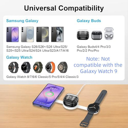 Samsung 3 in 1 Wireless Charger Station, Foldable Fast Charging Pad Galaxy - color: Wireless Charger White