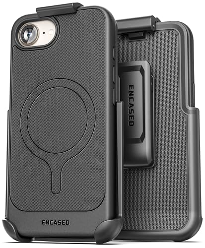 Encased Thin Armor for iPhone 16e / iPhone 17e Case with Belt Clip (Compatible with MagSafe), Slim Flexible Magnetic Cover with Rotating Holster (Matte Black) - size: iPhone 16e