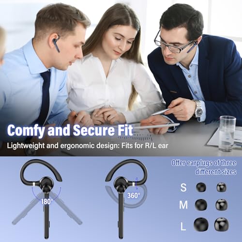 2026 Bluetooth Headset, Wireless Bluetooth 5.3 Earpiece, 90Hrs Single-Ear Headset with APTX HD Audio & Mute Button, Dual Noise Cancelling Mics, Hands Free Headphone for Trucker, Business, Gym, Blue - color: Navy Blue