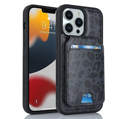 iCoverCase Wallet Case for iPhone 13 Pro Max/12 Pro Max Compatible with MagSafe, Magnetic Detachable Card Slots Holder PU Leather Kickstand Wireless Charging Case 6.7 Inch (Black Leopard) - color: Black Leopard