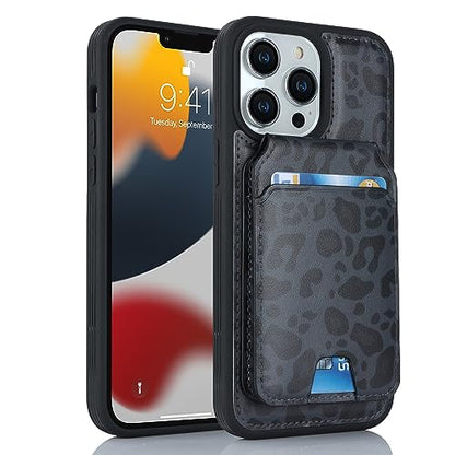 iCoverCase Wallet Case for iPhone 13 Pro Max/12 Pro Max Compatible with MagSafe, Magnetic Detachable Card Slots Holder PU Leather Kickstand Wireless Charging Case 6.7 Inch (Black Leopard) - color: Black Leopard