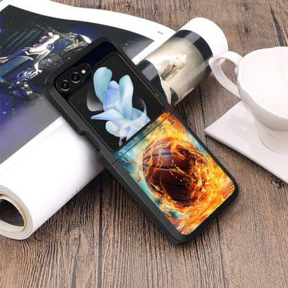 for Samsung Galaxy Z Flip 5 Case, Heavy Duty Dual Layer Hybrid Military Grade Shockproof Drop Folding Protective Cover for Samsung Galaxy Z Flip 5 5G 2023, Burning Basketball - color: Burning Basketball