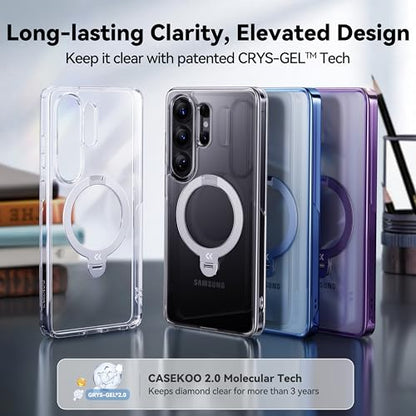 CASEKOO Clear for 26U Case with 360 Spin Magnetic Stand, Fit for MagSafe | 360 Spin Magnetic Stand, Fit for MagSafe, 18FT MIL-STD Protection, Invisible Ring Holder Phone Case - color: Optically Clear