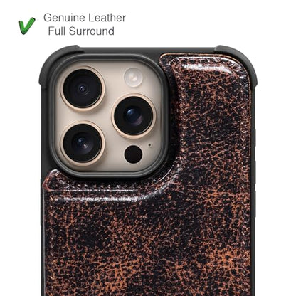 Wallet Real Leather Case Compatible with iPhone 13 Pro 6.1" | Genuine Leather,Shockproof, Anti-Fall Case,Flip Cover,with Card Slot,Double Magnetic Buckle,Kickstand,RFID Blocking Coffee - color: Brown Coffee, size: 6.1"-13 Pro