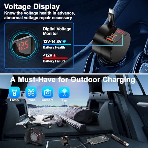 Retractable Car Charger, 2-Pack 78W 3 in 1 Car Charger USB C Fast Charger - color: Black-2Pcs