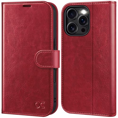 OCASE Compatible with iPhone 16 Pro Wallet Case, PU Leather Flip Folio Case with Card Holders RFID Blocking Kickstand [Shockproof TPU Inner Shell] Phone Cover 6.3 Inch 2024, Red | RFID Blocking, Flip Case, Magnetic Clasp, PU Leather Wallet Case, Kickstand