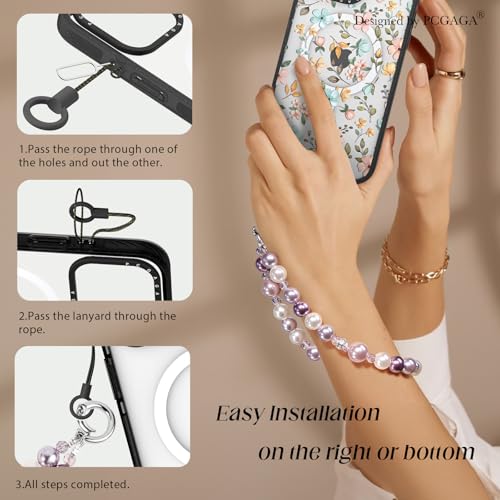 pcgaga Pearl Beaded Phone Charm, Phone Wrist Strap, Handmade Bracelet Straps, Anti-Lost Lanyard Wrist Chain for Airpods Women Girls Gift - color: Purple Dream