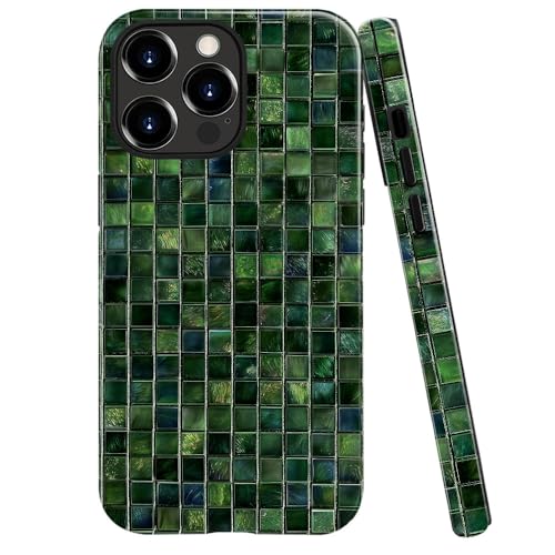 DJSOK Compatible with iPhone 13 Pro,Glossy PC Anti-Scratch Shockproof Case - Aesthetic Toned Tiles Green Glass - color: Aesthetic Toned Tiles Green Glass, size: iPhone 13 Pro
