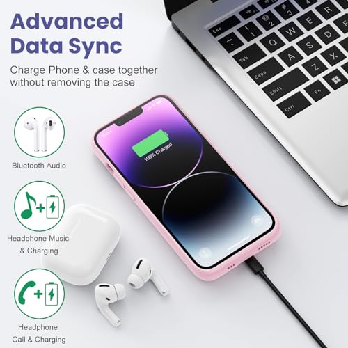 Feob Battery Case for iPhone 13/13 Pro/14,[2025 Upgraded] 7500 mAh Ultra-Slim Portable Extended Charger Cover for iPhone 13/13 Pro/14 Charging Case (6.1 Inch)-Pink - color: Pink