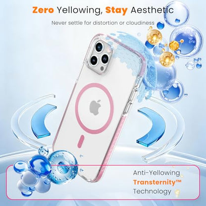 DEERLAMN Magnetic Clear Case for iPhone 12/iPhone 12 Pro 6.1-Inch, [Compatible with Magsafe][Anti-Yellowing] Transparent Slim Shockproof Protective Phone Cover, Pink - color: Pink, size: iPhone 12/12 Pro-6.1 Inch