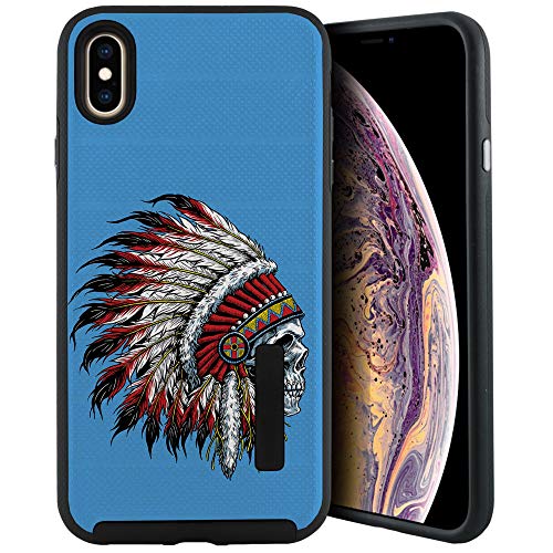CasesOnDeck Case Compatible with [Apple iPhone X | iPhone Xs][Grip Tactical] iPhone Xs Hybrid Bump and Drop Protection Case Slim Fit Dual Layer Cover (Blue Tribal Skull) - color: Blue Tribal Skull