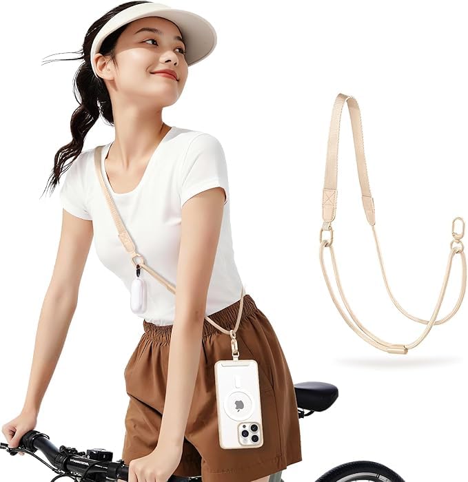 Phone Lanyard Premium Cell Phone Strap Crossbody with Stainless Steel Tether Tab Wide Comfort Strap with Adjustable Zinc Alloy Buckle Anti-Loss Universal for All Phones Keys Cards Travel Outdoor Beige - color: E-beige