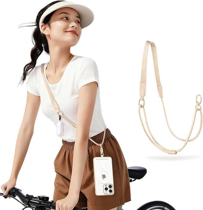 Phone Lanyard Premium Cell Phone Strap Crossbody with Stainless Steel Tether Tab Wide Comfort Strap with Adjustable Zinc Alloy Buckle Anti-Loss Universal for All Phones Keys Cards Travel Outdoor Beige - color: E-beige