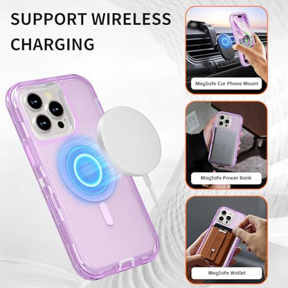 Follaroma Magnetic for iPhone 14 Pro Max Case, Heavy Duty Cases,Purple,6.7" | Compatible with MagSafe, Heavy Duty Shock proof Protection, Military-Grade Anti-Drop, Dual Layer Transparent Protective Cover - color: Purple, size: iPhone 14 Pro Max 6.7''
