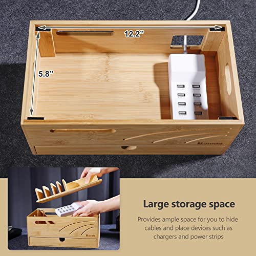Homde Bamboo Charging Station Organizer: 6 Compartments and Drawer - color: Natural
